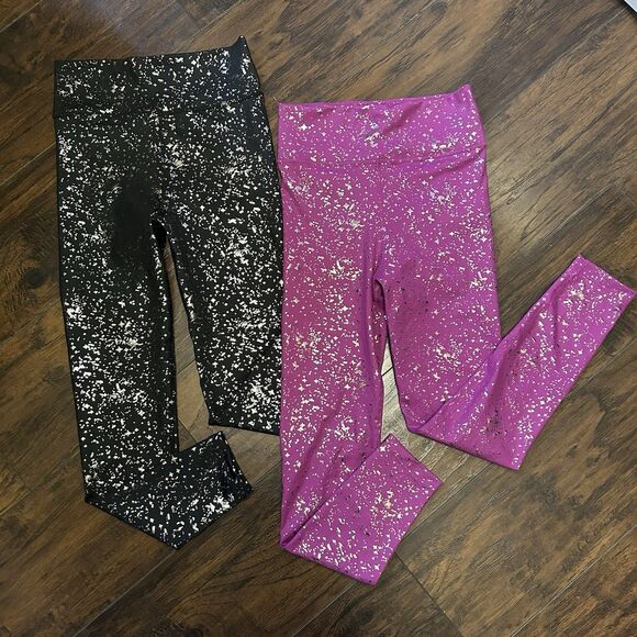 NWT Bundle Of 2 Nike Girls' Large DriFit Leggings Black & Pink Silver Metallic - Picture 1 of 8